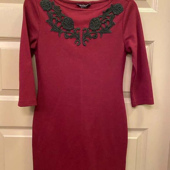 Maroon Forever 21 Mid Sleeve MIDI Dress - Picture 3 of 4